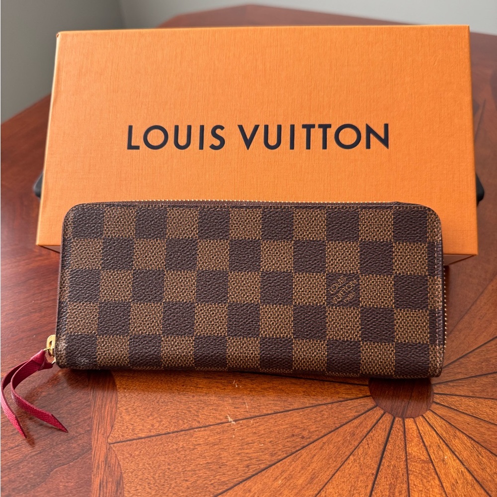 Louis Vuitton Brown Checkered Wallet with Red Accent